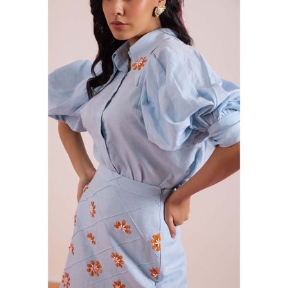 HOUSE OF HEATHER Serenity Shirt with Skirt - Blue