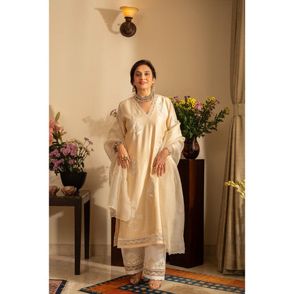 House of Inari Cream Chandni Almond Kurta with Palazzo and Dupatta