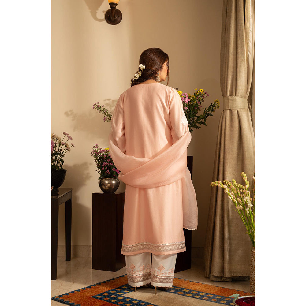 House of Inari Chandni Pastel Peach Kurta with Palazzo and Dupatta
