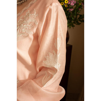 House of Inari Chandni Pastel Peach Kurta with Palazzo and Dupatta