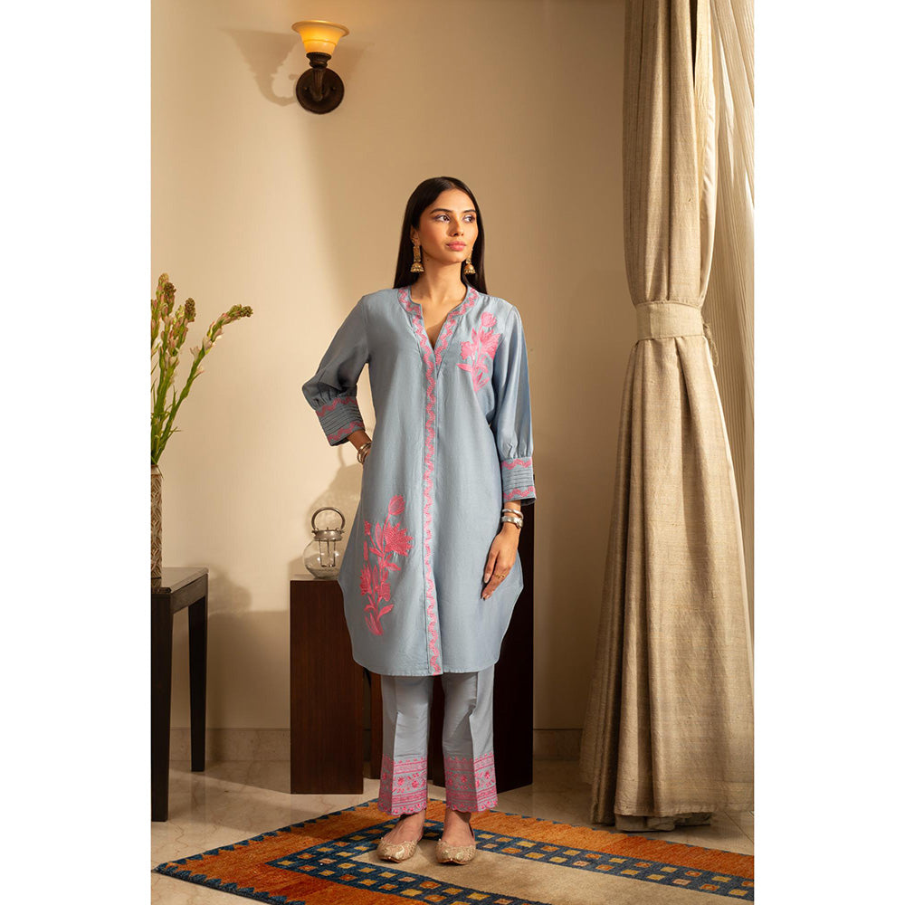 House of Inari Gul-Meh Aqua Blue Embroidered Co-Ord Set