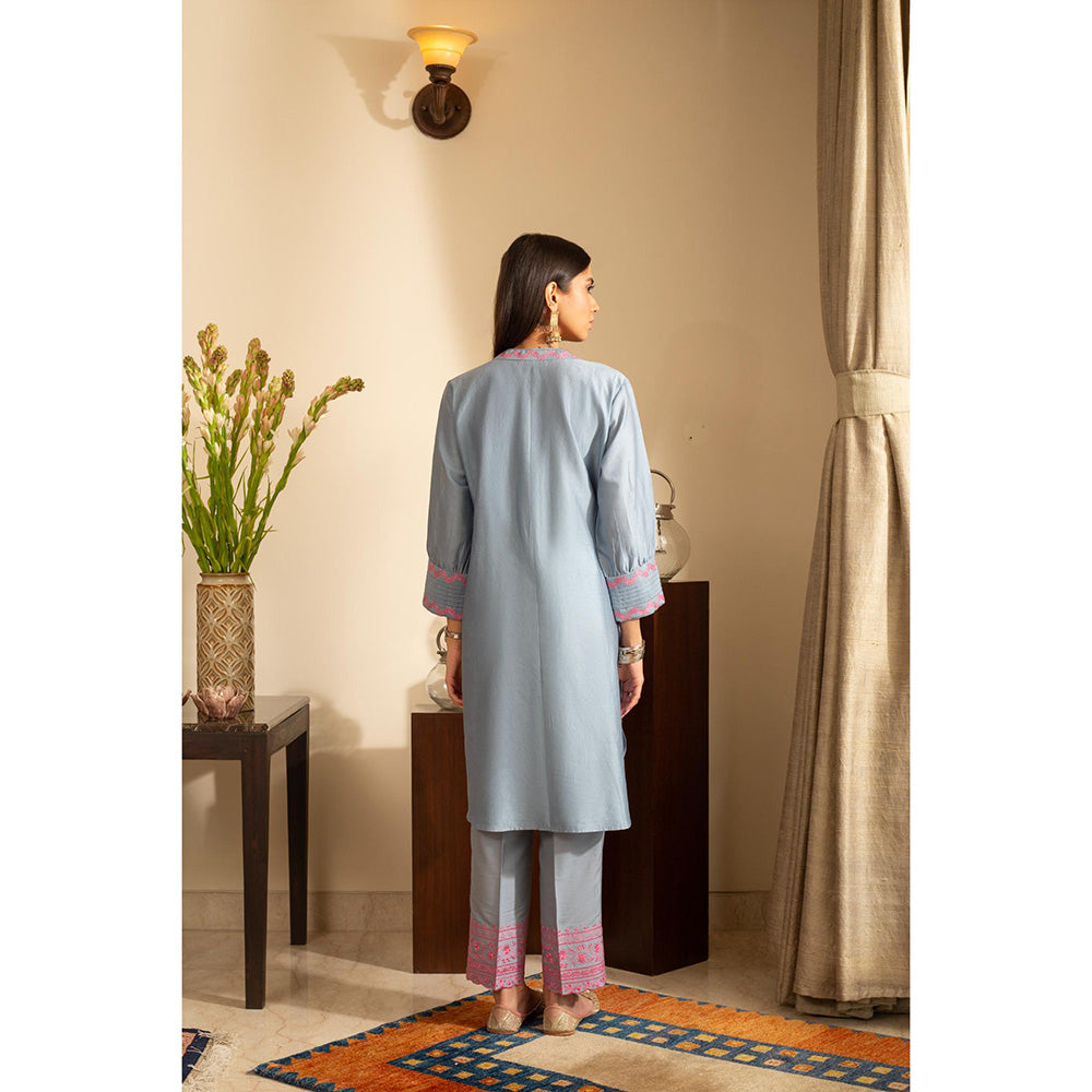 House of Inari Gul-Meh Aqua Blue Embroidered Co-Ord Set
