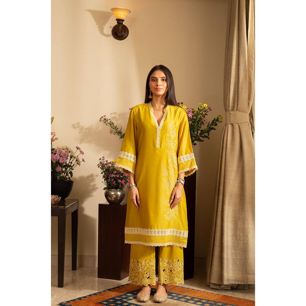 House of Inari Yellow Gulbahar Pure Silk Co-Ord Set