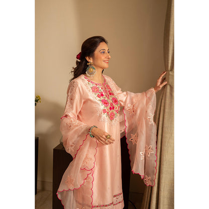 House of Inari Golchin Pastel Peach Embroidered Kurta with Pant and Dupatta