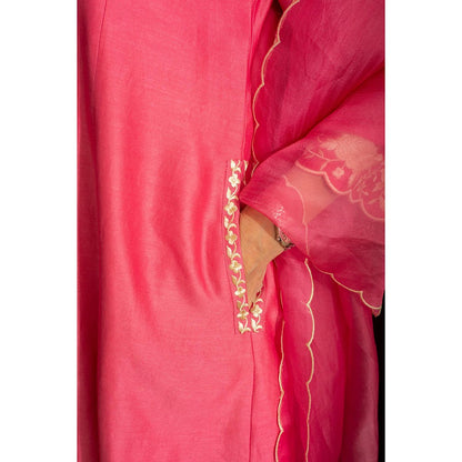 House of Inari Kaner Candy Pink Embroidered Kurta with Salwar and Dupatta