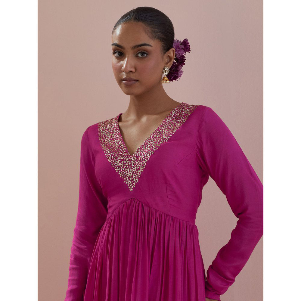 Ikshita Choudhary Pink Embellished Anarkali Kurta with Pant and Dupatta (Set of 3)