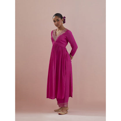Ikshita Choudhary Pink Embellished Anarkali Kurta with Pant (Set of 2)