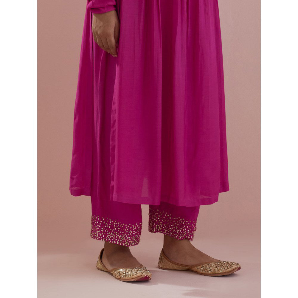 Ikshita Choudhary Pink Embellished Anarkali Kurta with Pant (Set of 2)