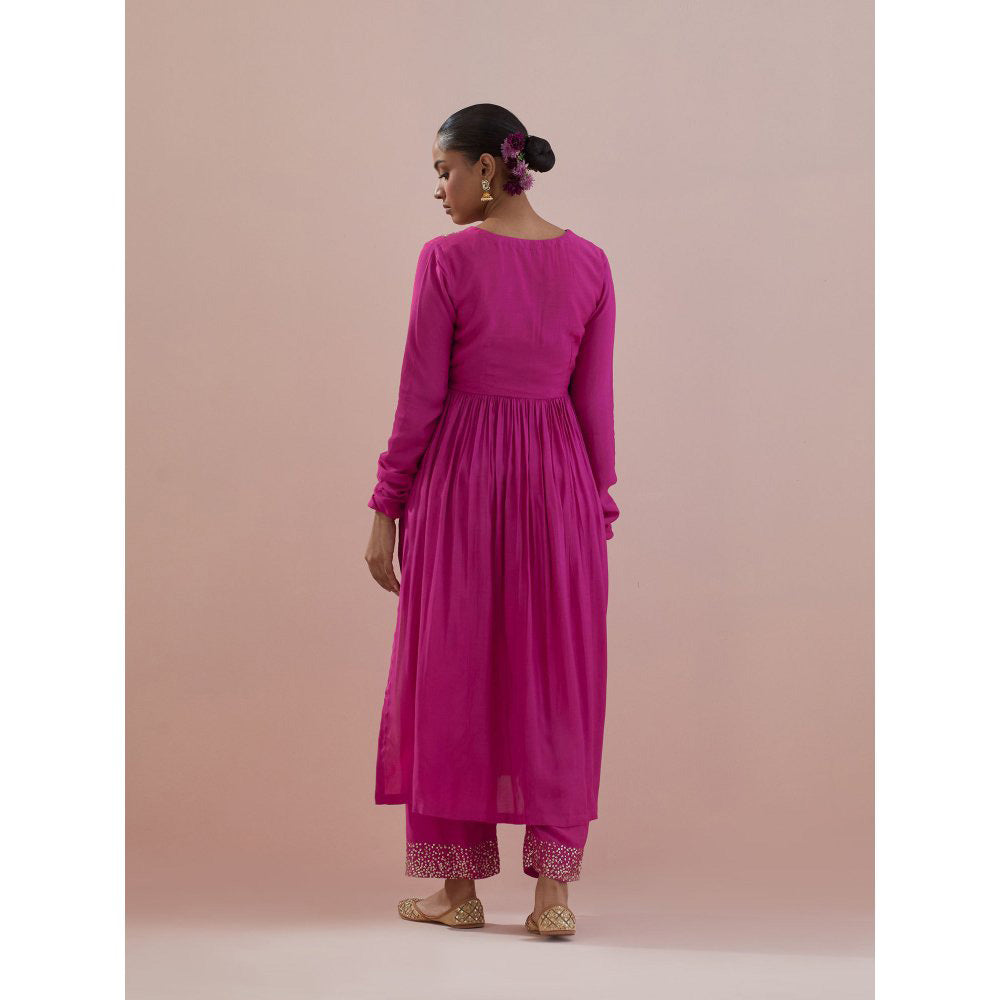 Ikshita Choudhary Pink Embellished Anarkali Kurta with Pant (Set of 2)