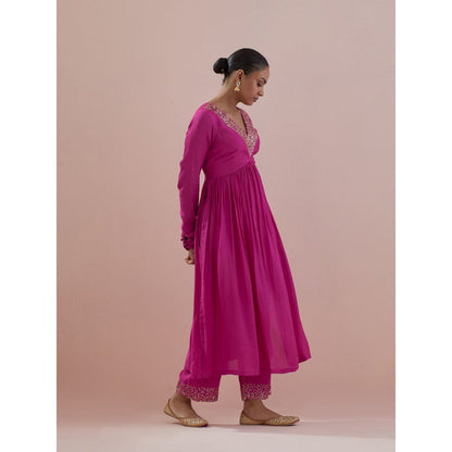 Ikshita Choudhary Pink Embellished Anarkali Kurta with Pant (Set of 2)