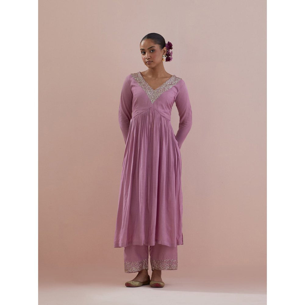 Ikshita Choudhary Lavender Embellished Anarkali Kurta with Pant and Dupatta (Set of 3)