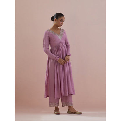 Ikshita Choudhary Lavender Embellished Anarkali Kurta with Pant (Set of 2)