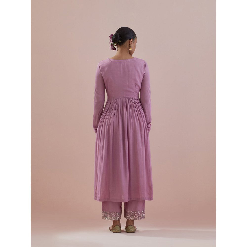 Ikshita Choudhary Lavender Embellished Anarkali Kurta with Pant (Set of 2)