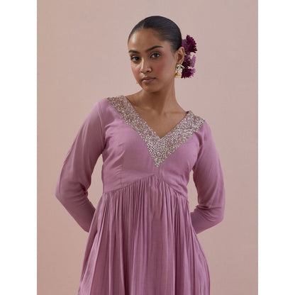 Ikshita Choudhary Lavender Embellished Anarkali Kurta with Pant (Set of 2)