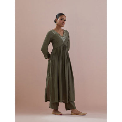 Ikshita Choudhary Olive Embellished Anarkali Kurta