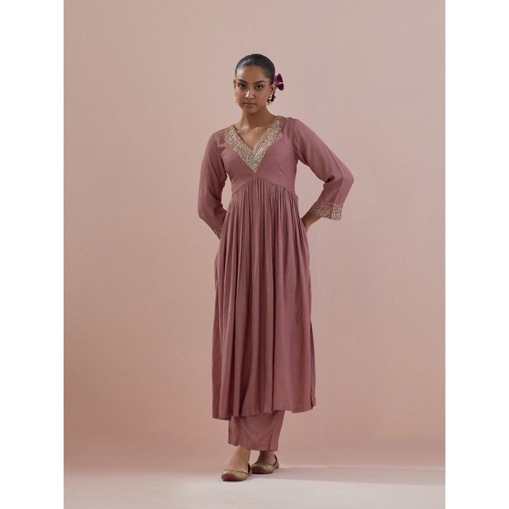 Ikshita Choudhary Pink Embellished Anarkali Kurta with Pant and Dupatta (Set of 3)