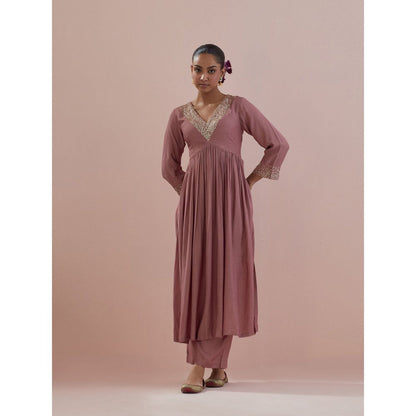 Ikshita Choudhary Pink Embellished Anarkali Kurta with Pant and Dupatta (Set of 3)