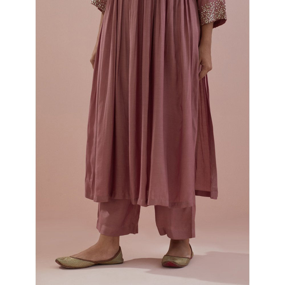 Ikshita Choudhary Pink Embellished Anarkali Kurta with Pant and Dupatta (Set of 3)