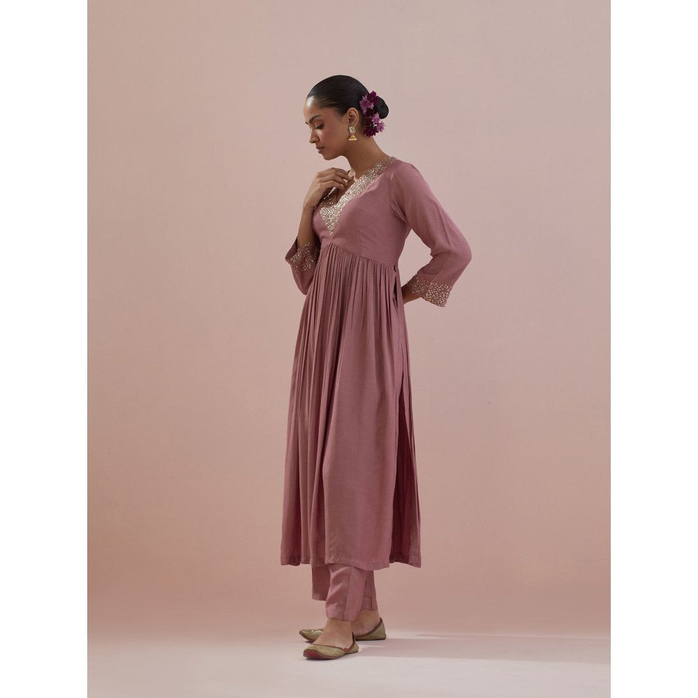 Ikshita Choudhary Pink Embellished Anarkali Kurta with Pant (Set of 2)