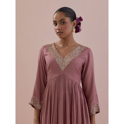 Ikshita Choudhary Pink Embellished Anarkali Kurta with Pant (Set of 2)