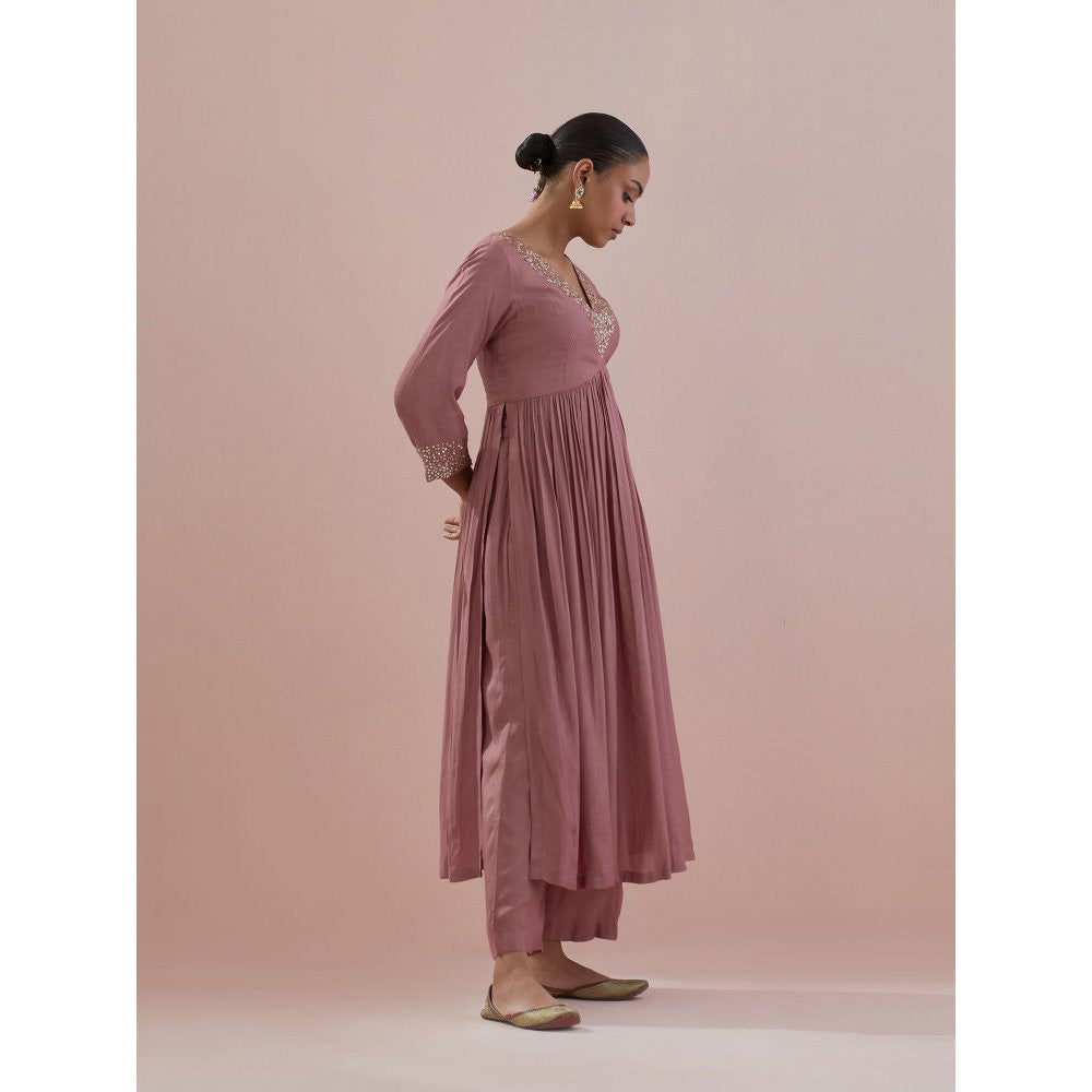 Ikshita Choudhary Pink Embellished Anarkali Kurta with Pant (Set of 2)