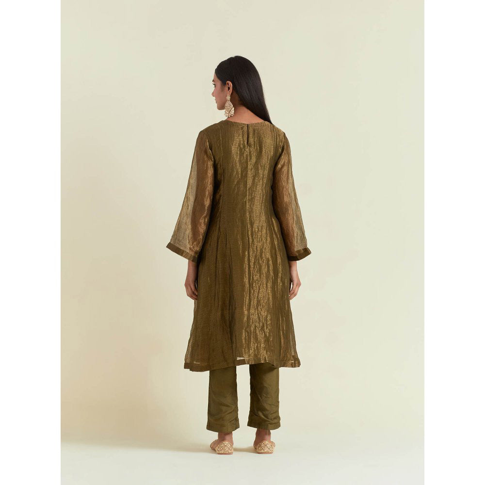 Ikshita Choudhary Olive Green Kurta with Pant and Dupatta (Set of 3)