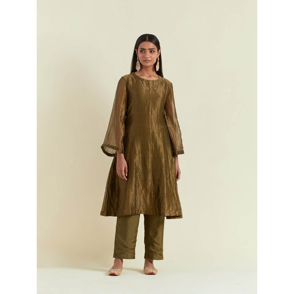 Ikshita Choudhary Olive Green Kurta with Pant and Dupatta (Set of 3)