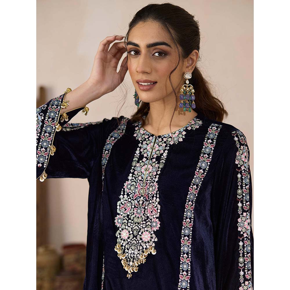 Inej Navy Blue Kashmiri Kurti with Pant (Set of 2)