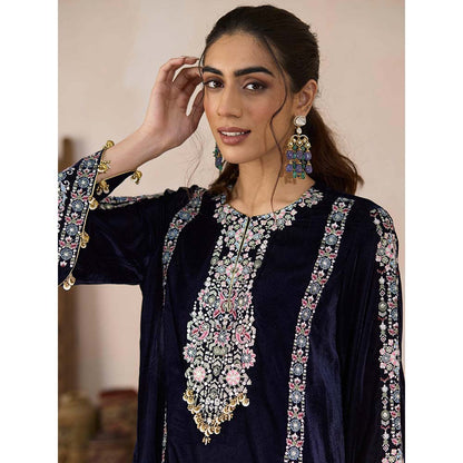 Inej Navy Blue Kashmiri Kurti with Pant (Set of 2)