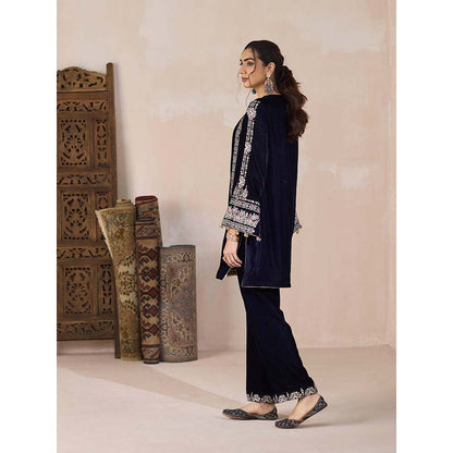 Inej Navy Blue Kashmiri Kurti with Pant (Set of 2)
