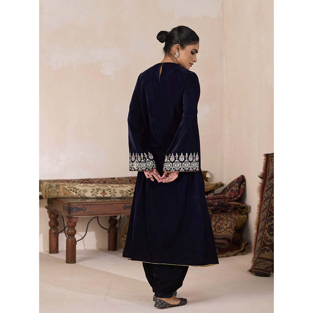 Inej Navy Blue Front Gather Kurta with Pant (Set of 2)