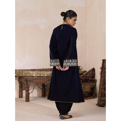 Inej Navy Blue Front Gather Kurta with Pant (Set of 2)