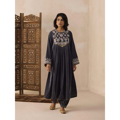 Inej Grey Front Gather Kurta with Pant (Set of 2)