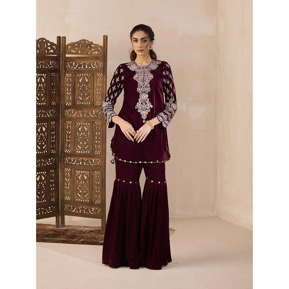 Inej Maroon Short Kurti with Sharara (Set of 2)