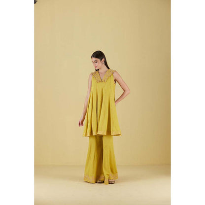 Inej Short Kali Corn Yellow Kurta with Sharara (Set of 2)