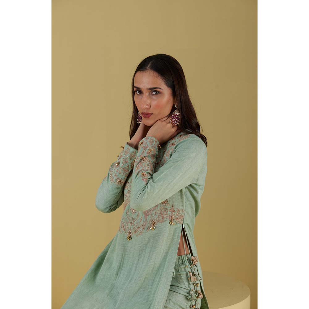 Inej Kurta Straight Sea Green Mint with Pant (Set of 2)