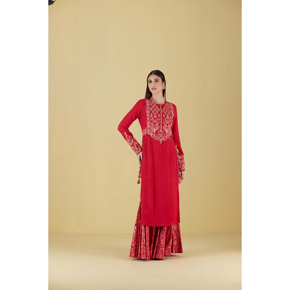Inej Kurta Straight Red with Pant (Set of 2)