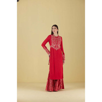 Inej Kurta Straight Red with Pant (Set of 2)