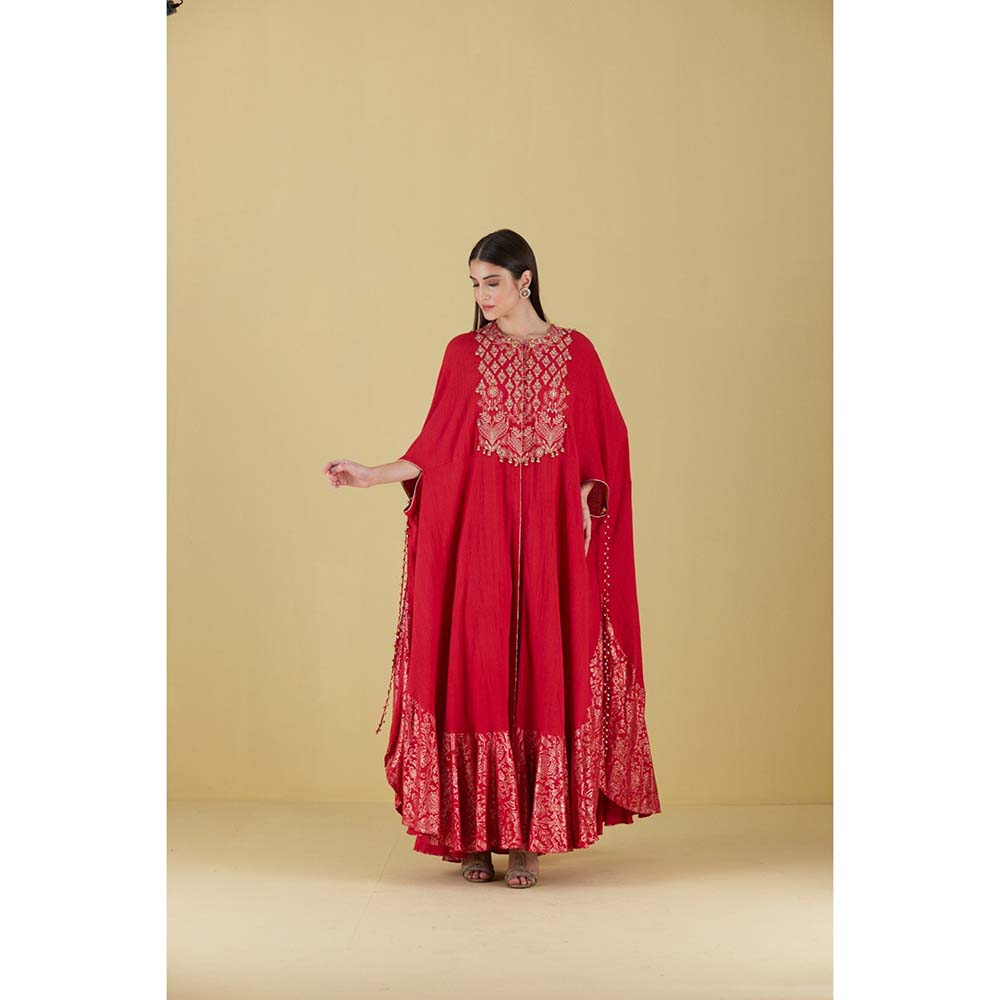 Inej Kurta Cape Red with Pant (Set of 2)