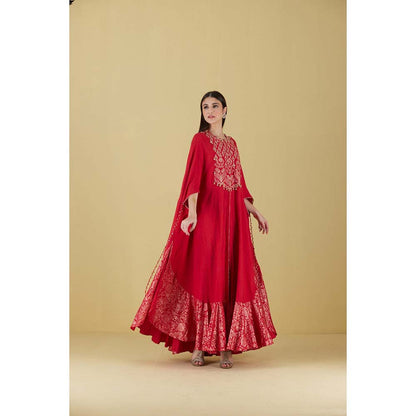 Inej Kurta Cape Red with Pant (Set of 2)
