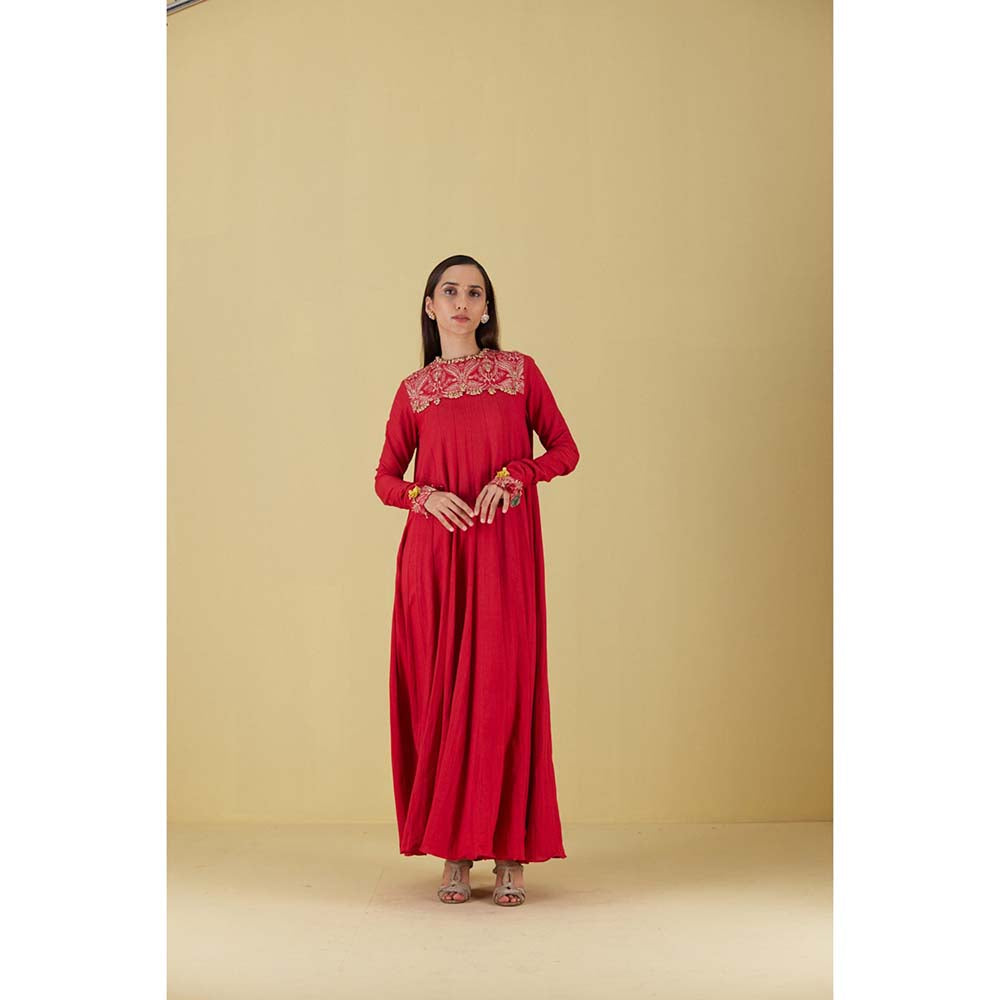 Inej Kurta Long Kali Red with Pant (Set of 2)