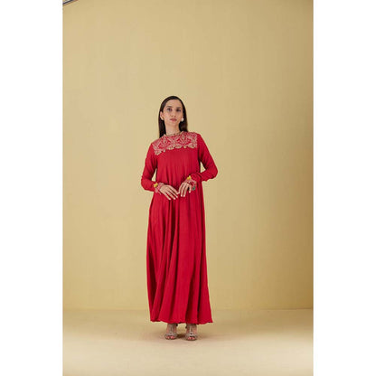 Inej Kurta Long Kali Red with Pant (Set of 2)