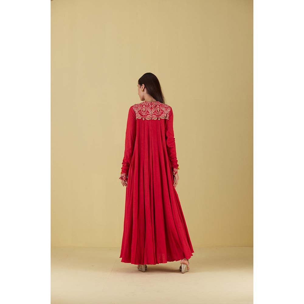 Inej Kurta Long Kali Red with Pant (Set of 2)