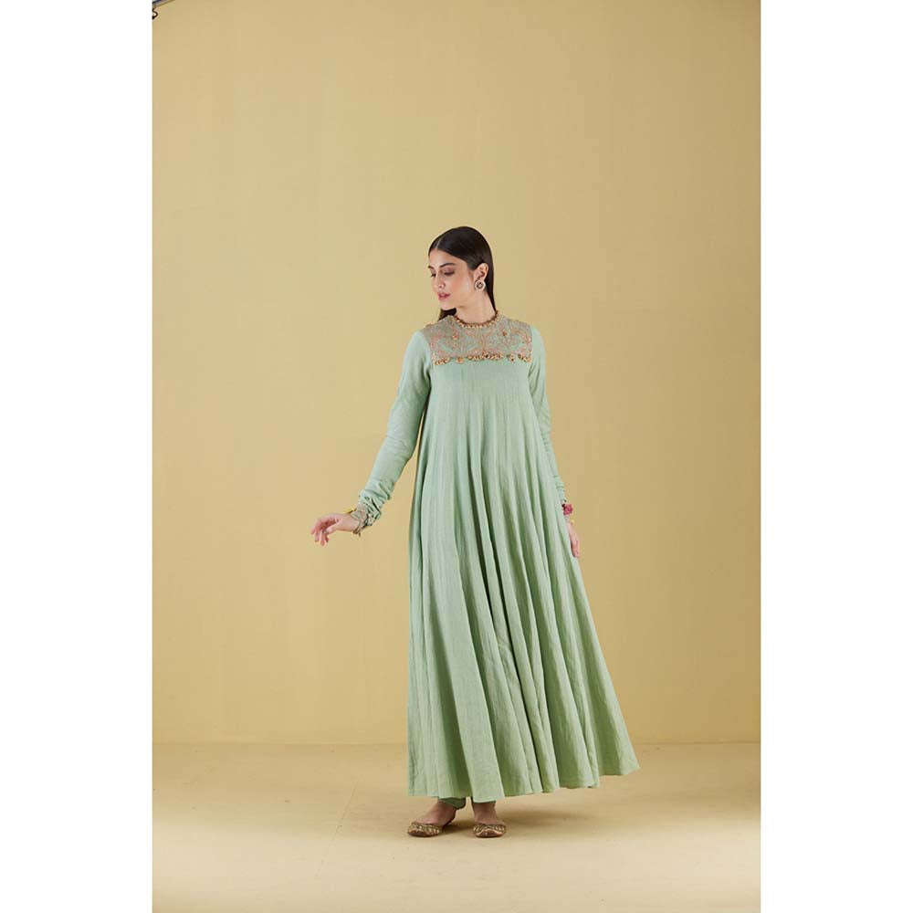 Inej Kurta Long Kali Sea Green Mint with Pant (Set of 2)