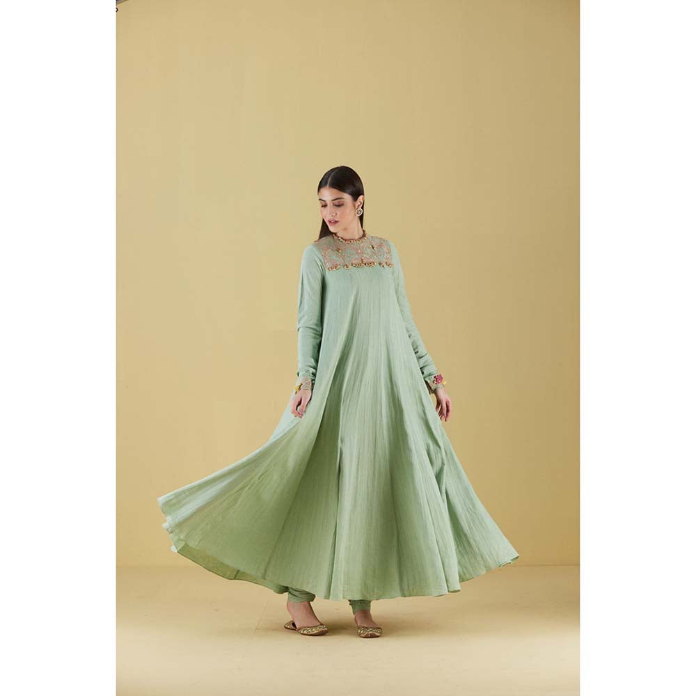 Inej Kurta Long Kali Sea Green Mint with Pant (Set of 2)