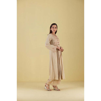 Inej Front Gather Beige Kurta with Palazzo (Set of 2)