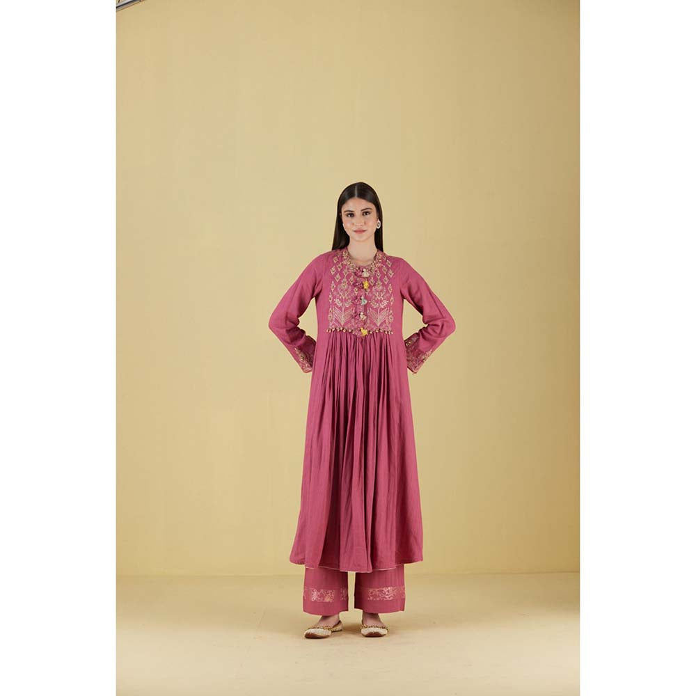 Inej Front Gather Pearly Pink Kurta with Palazzo (Set of 2)