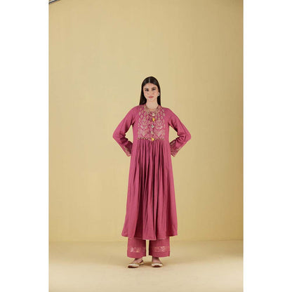 Inej Front Gather Pearly Pink Kurta with Palazzo (Set of 2)