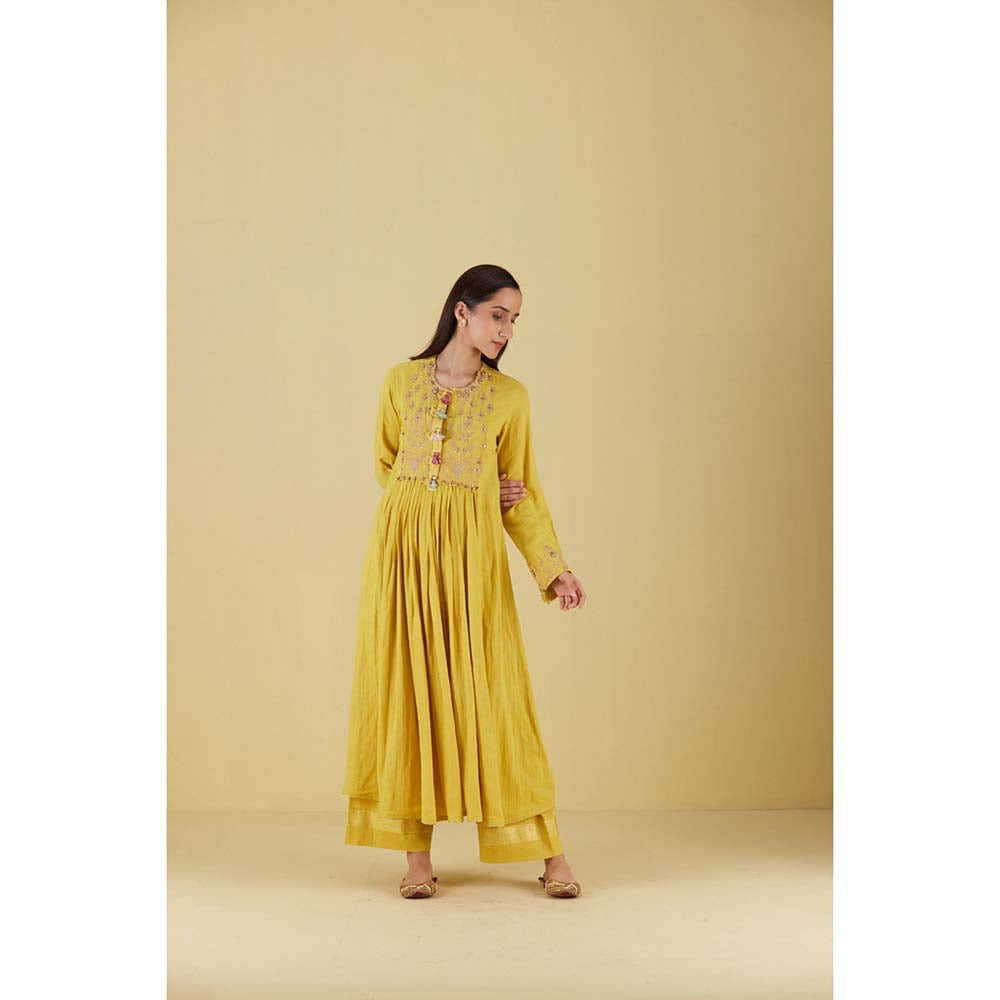Inej Front Gather Corn Yellow Kurta with Palazzo (Set of 2)