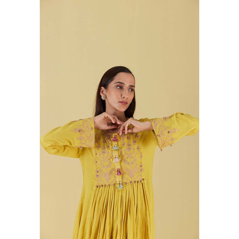 Inej Front Gather Corn Yellow Kurta with Palazzo (Set of 2)
